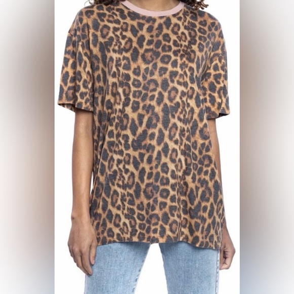 New! Found Denim Vintage Leopard/Pink Ringer T Shirt Size Large 🐆 - Picture 5 of 13